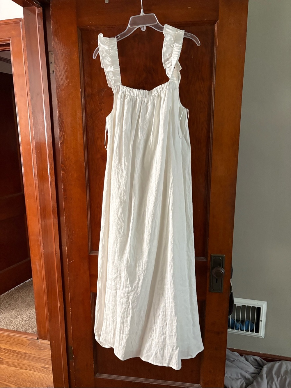 Women’s white Linen Maxi Sundress with Ruffle Straps